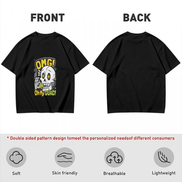 Olive T-Shirt With Funny Skull 'OMG Oh My Guac!' Print