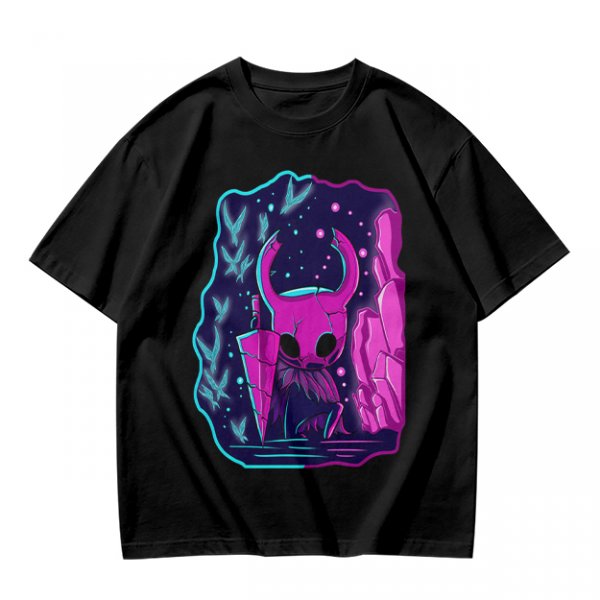 Olive Green T-Shirt With Neon Hollow Knight Character Art