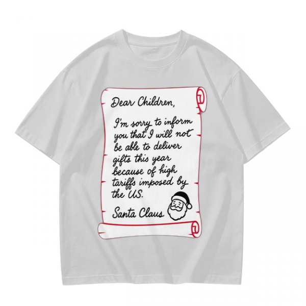 Christmas t-shirt with Santa's tariff excuse note print