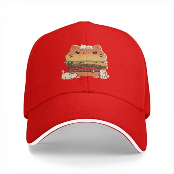 Black baseball cap with cute cat burger and kittens graphic