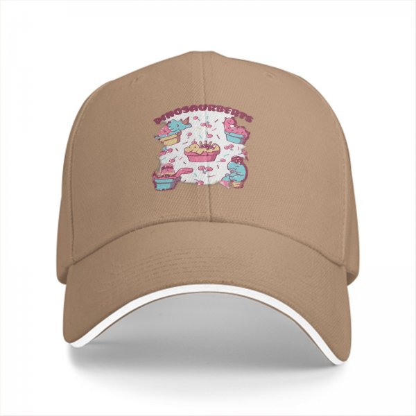 Black baseball cap with cute dinosaur dessert graphic print