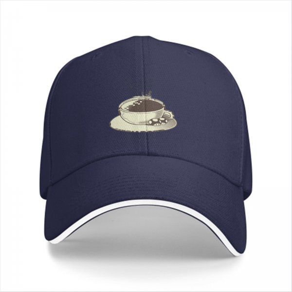 Black Baseball Cap With Coffee Cup And Cookies Graphic