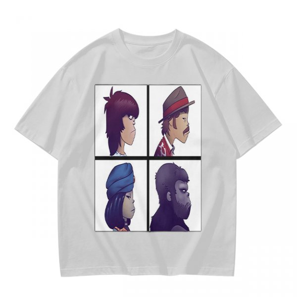 Olive T-Shirt With Four Gorillaz Character Portraits Print