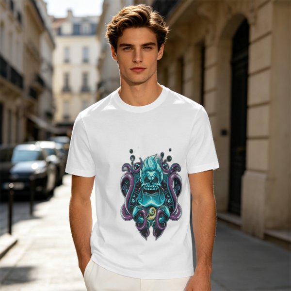 Olive T-Shirt With Octopus Skull Graphic Print