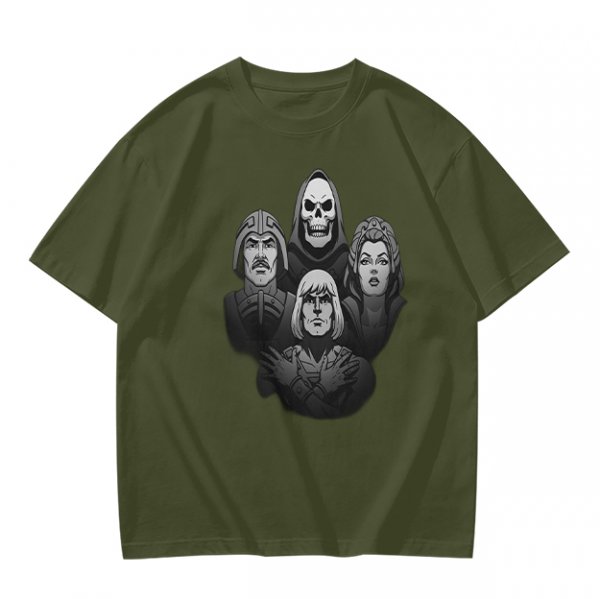 Olive Graphic T-Shirt with Fantasy Character Portraits