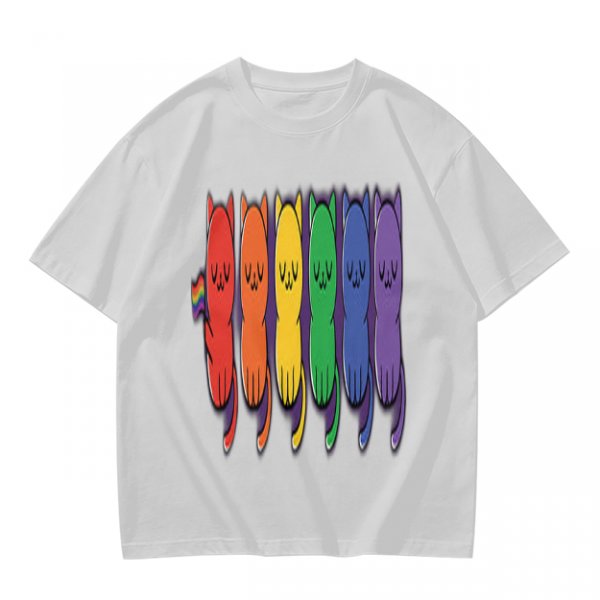 Olive T-Shirt With Rainbow Pride Cats Graphic
