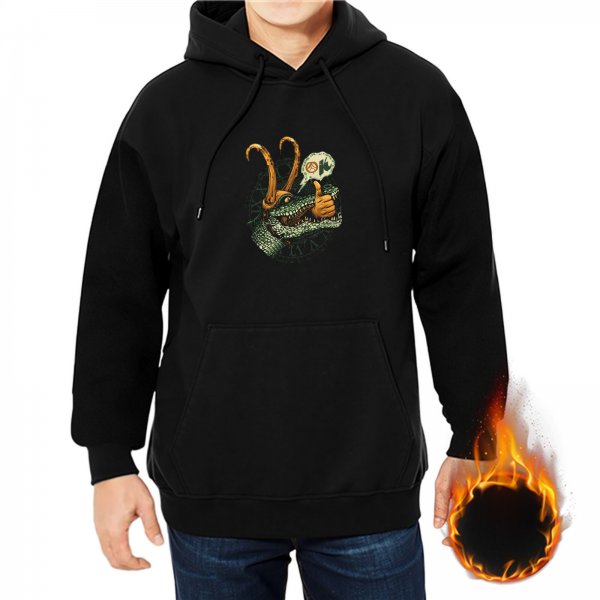 Black hoodie with alligator Loki graphic print