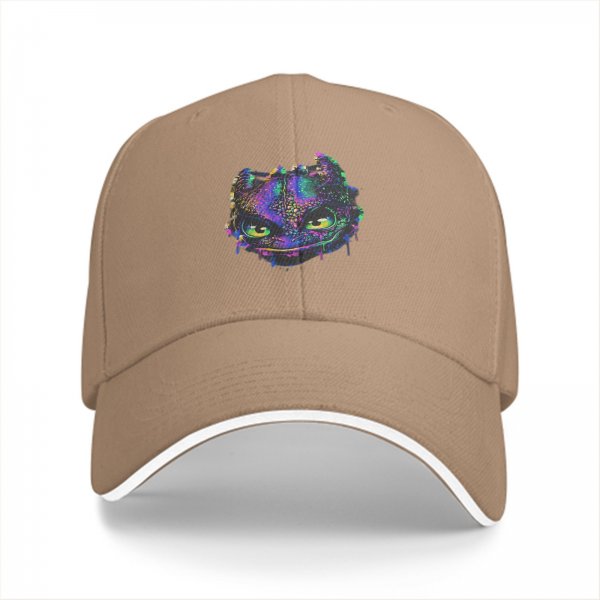 Black Baseball Cap With Neon Dragon Head Graphic Print