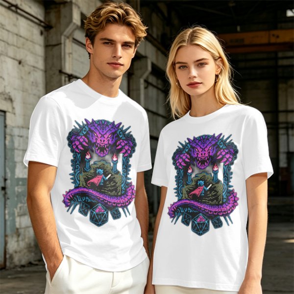 Dungeon Dragon and Warrior Graphic T-Shirt for Fantasy Game Fans