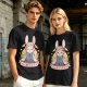 Olive T-shirt with Cute Rabbit Character and Japanese Text Print