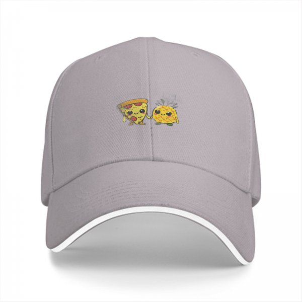 Black Baseball Cap With Cute Pizza And Pineapple Friends Print