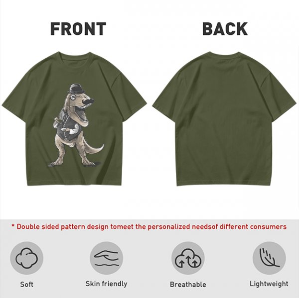 Olive T-Shirt with Gentleman T-Rex Dinosaur Print