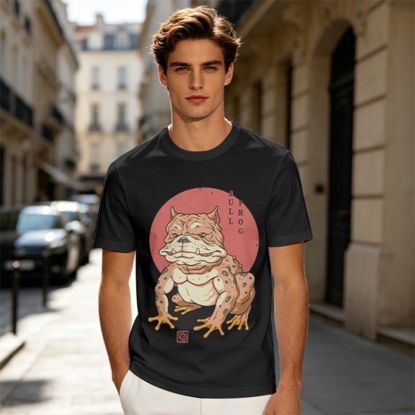 Olive Green T-Shirt With Bulldog Frog Hybrid Graphic Print