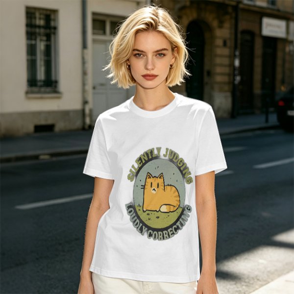 Olive T-Shirt With Silently Judging Loudly Correcting Cat Print