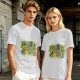 Olive T-Shirt With Playful Cat And House Plants Graphic