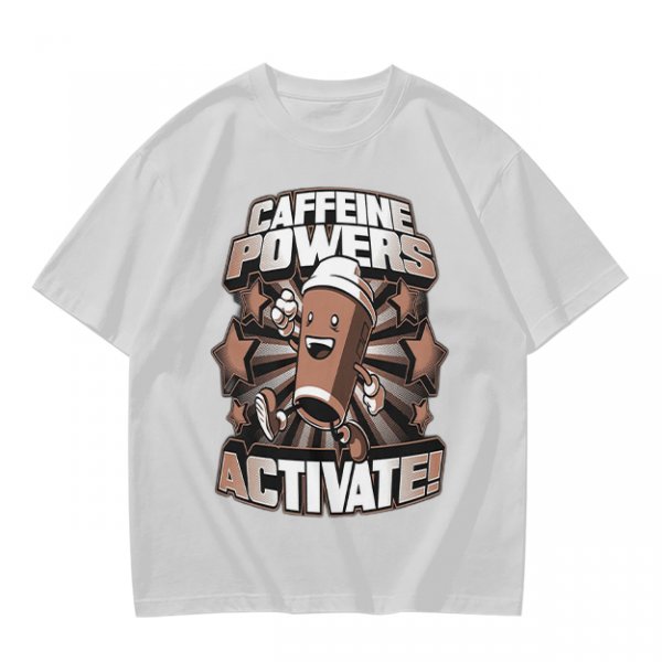 Caffeine Powers Activate! Cartoon Coffee T-Shirt Design