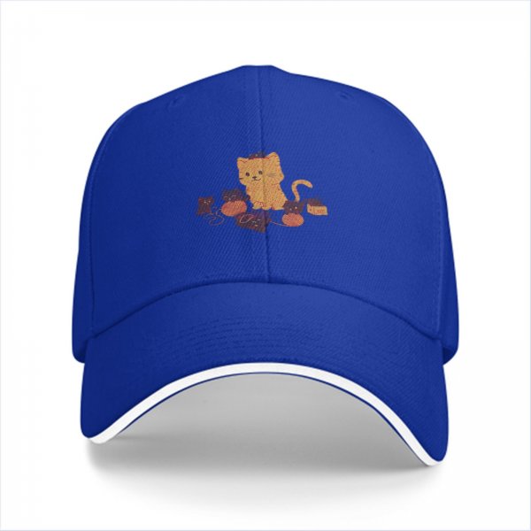 Black Baseball Cap With Cute Kittens And Yarn Balls Print