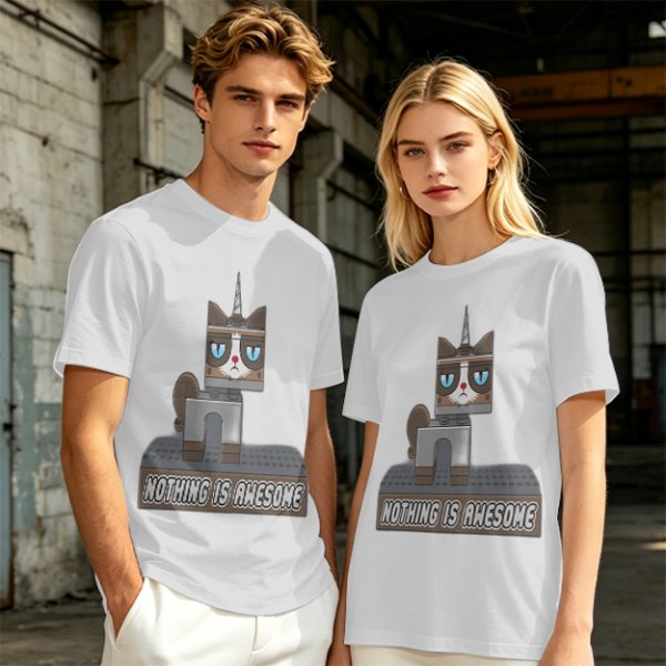 Olive T-Shirt with Grumpy Cat Lego Style 'Nothing Is Awesome' Print