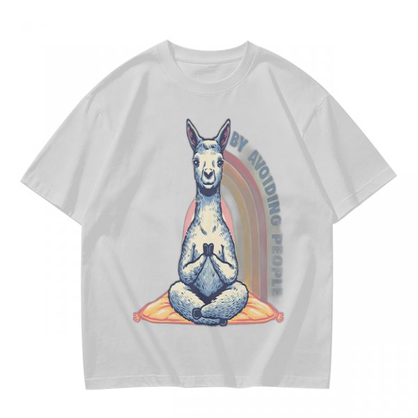 Olive T-Shirt With Meditating Llama Rainbow Graphic