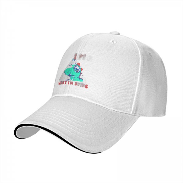 Black Baseball Cap With Cute Dinosaur Graphic And 'What I'm Doing' Text