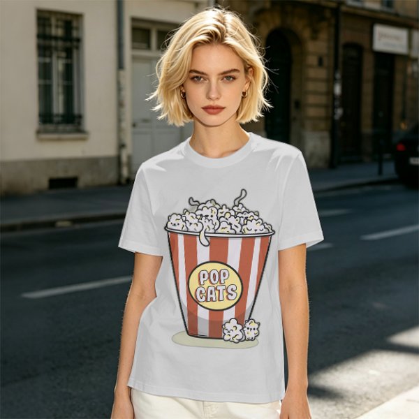 Olive T-Shirt With Pop Cats Popcorn Bucket Graphic