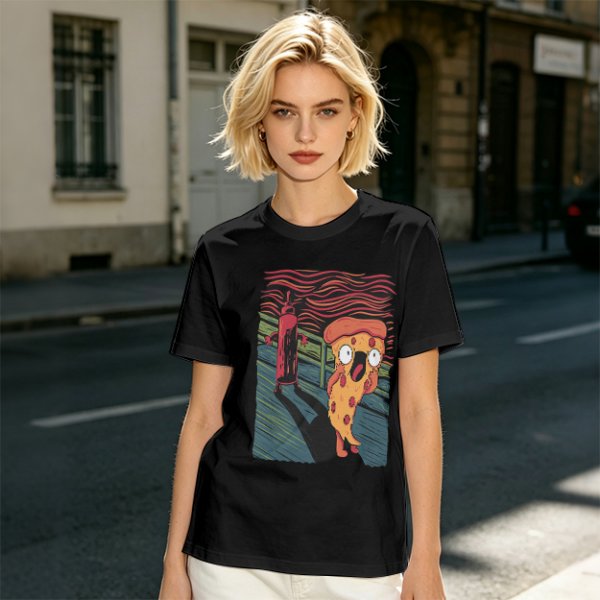 Olive T-Shirt With Funny Pizza Slice Scream Art Print