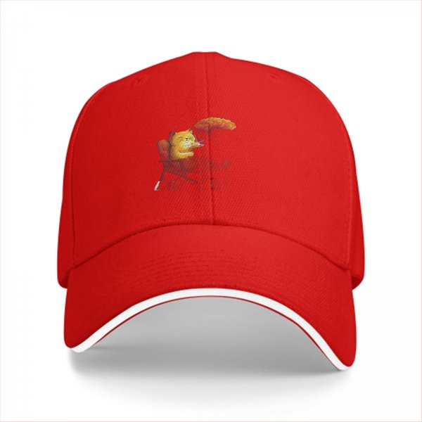 Black Baseball Cap With Relaxed Ginger Cat In Beach Chair Print