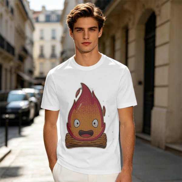 Olive T-Shirt With Cute Calcifer Fire Demon Print