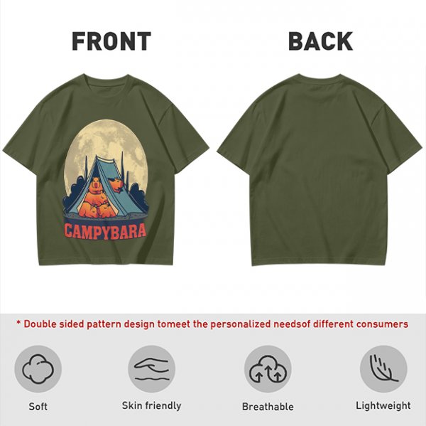 Capybara Camping Tent Full Moon Graphic T-Shirt