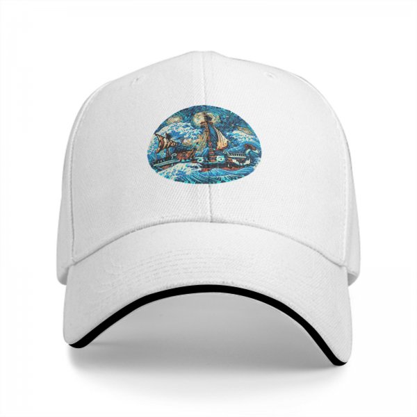 Black Baseball Cap With Stormy Sailing Ship Art Print