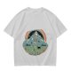 Olive T-shirt with Dancing Skeleton Mountain Rainbow Cat Graphic