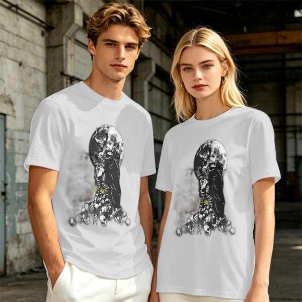 Olive T-Shirt With Dark Grim Reaper And Skull Pile Graphic