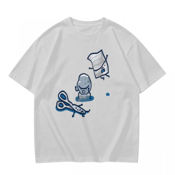 Olive T-Shirt With Rock Paper Scissors Cartoon Characters