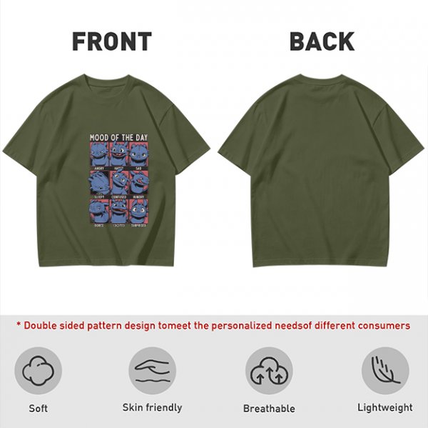 Olive T-Shirt With Mood Of The Day Blue Dragon Character Grid Print
