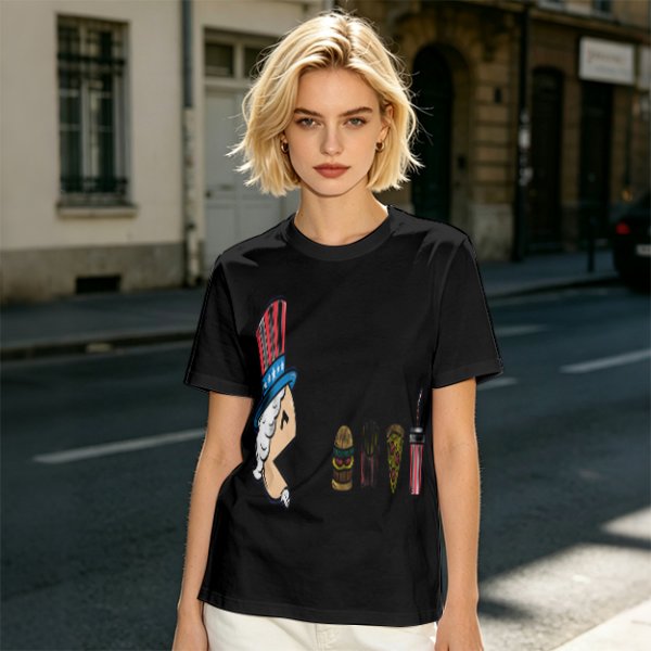 Olive T-Shirt With Uncle Sam Hat And Fast Food Graphic Print