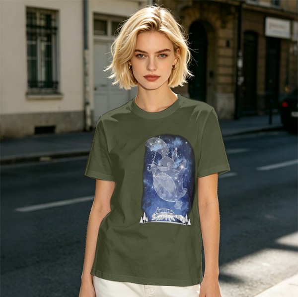 Olive T-Shirt With Constellation Totoro Starry Night Print