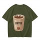 Olive Green T-Shirt With Coffee Cup Graphic Print
