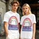 Olive graphic t-shirt with a white cat and 'I hate everyone equally' print