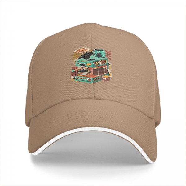 Black Baseball Cap With Retro Crow Coffee Machine Graphic