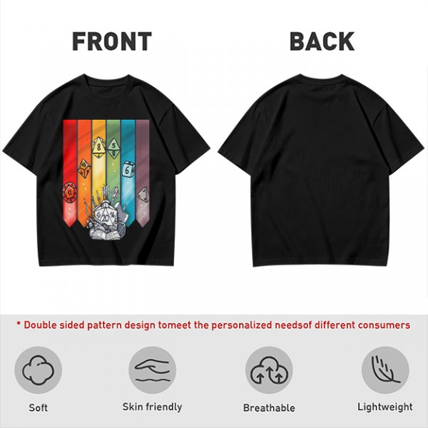 Dungeons and Dragons Polyhedral Dice Rainbow Graphic T-Shirt
