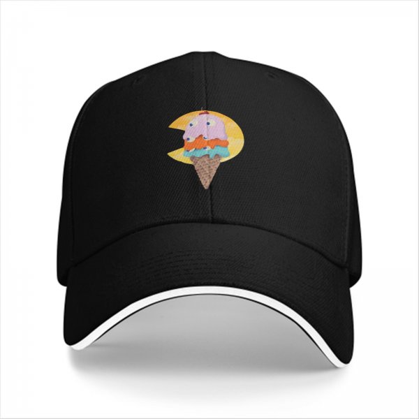 Black Baseball Cap With Pac-Man Ice Cream Cone Graphic