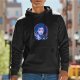 Black hoodie with neon gothic character graphic print
