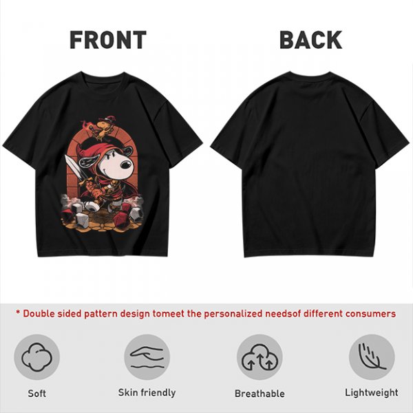 Olive T-Shirt Featuring Snoopy as a Fantasy Warrior with Woodstock