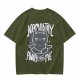 Olive green t-shirt with meditating cat and 'namastay away from me' print
