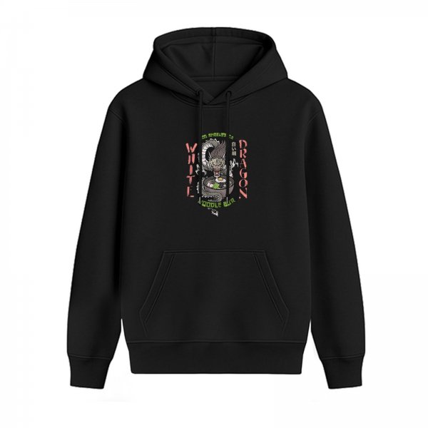 White Dragon Noodle Bar Graphic Black Hoodie