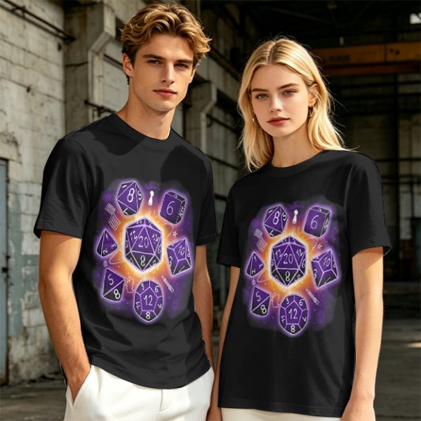 Olive T-Shirt With Glowing Dungeons & Dragons Dice Set Art