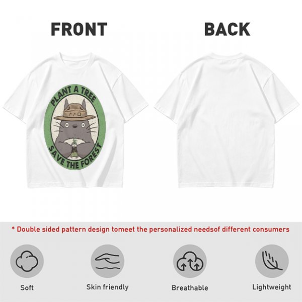 Olive green Totoro graphic t-shirt with plant a tree save the forest slogan