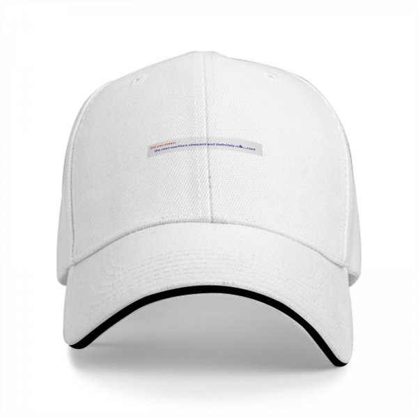 Black baseball cap with small text graphic on front panel