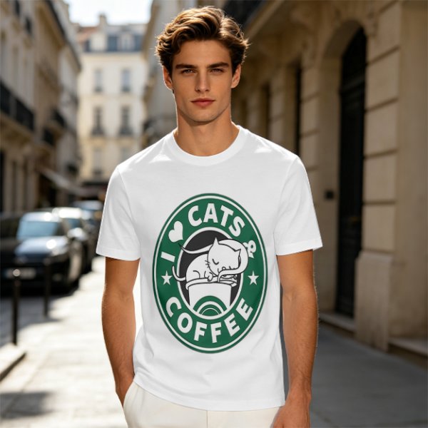 I Love Cats And Coffee Graphic T-Shirt