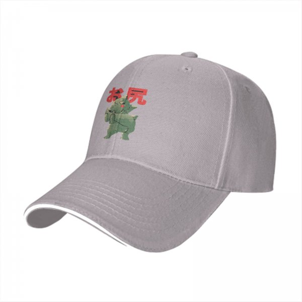Black baseball cap with green monster graphic and red Japanese text